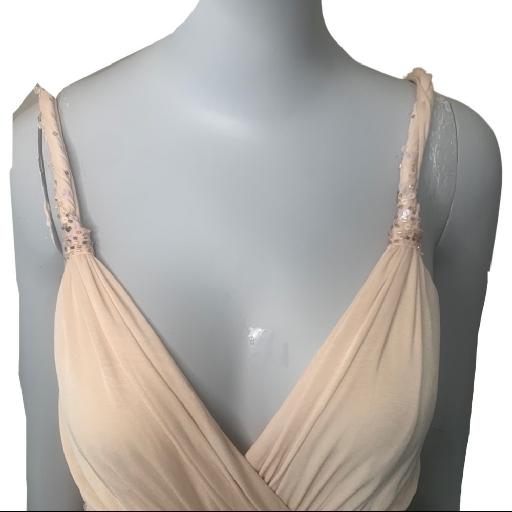 BCBGMAXAZRIA Sequin Embellished Nude Blush Sleeveless Midi Dress - Picture 4 of 16